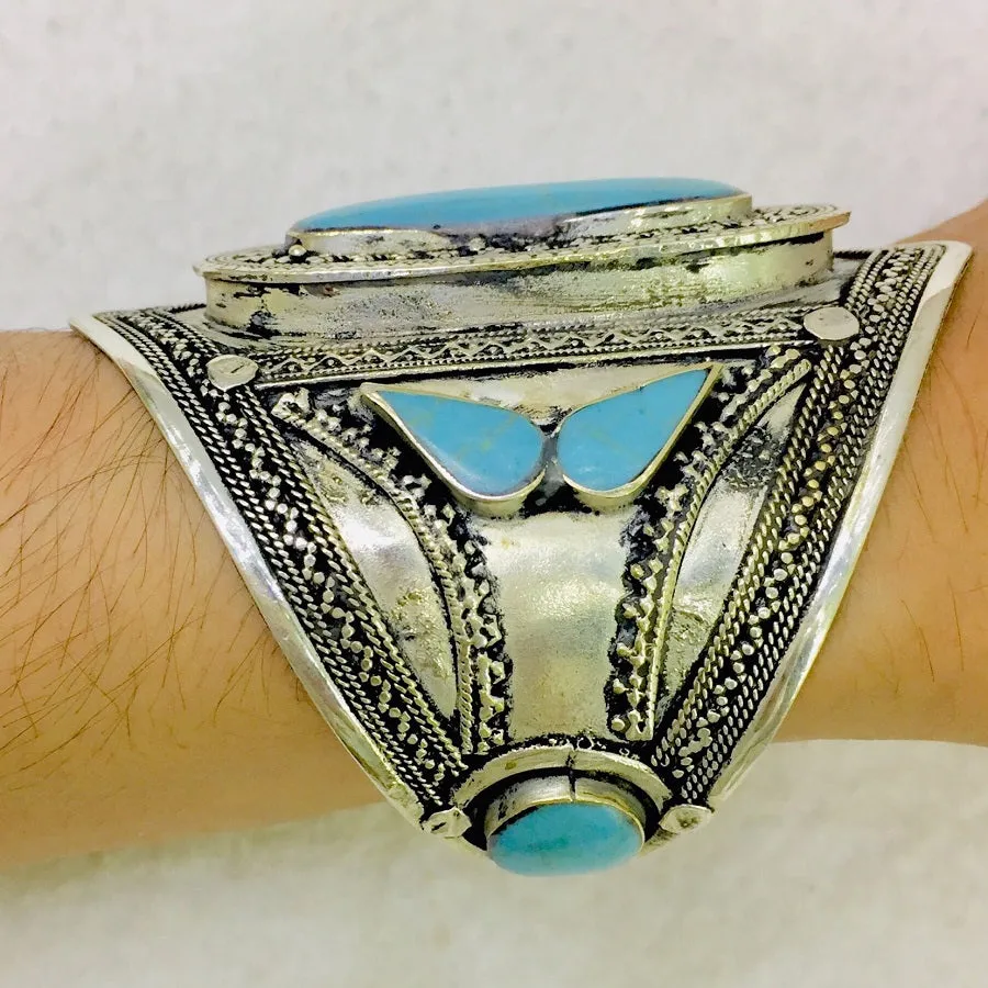 Vintage Boho Turquoise Tribal Handcuff Bracelet