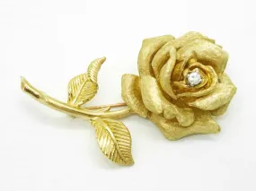 Vintage David E Trabich Designer Diamond Rose Brooch Pin 14k Yellow Gold