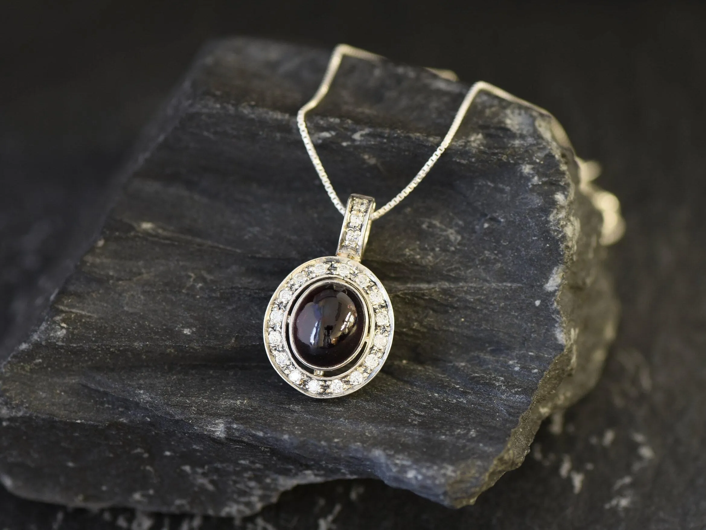 Vintage Garnet Pendant - Silver Garnet Necklace - January Birthstone Necklace