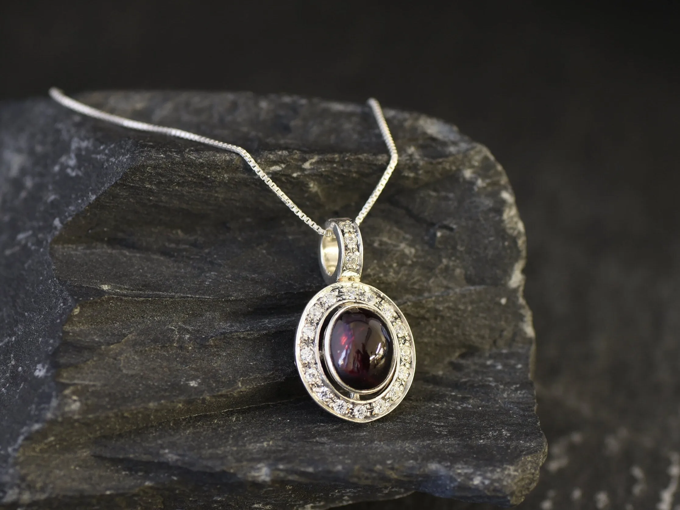 Vintage Garnet Pendant - Silver Garnet Necklace - January Birthstone Necklace