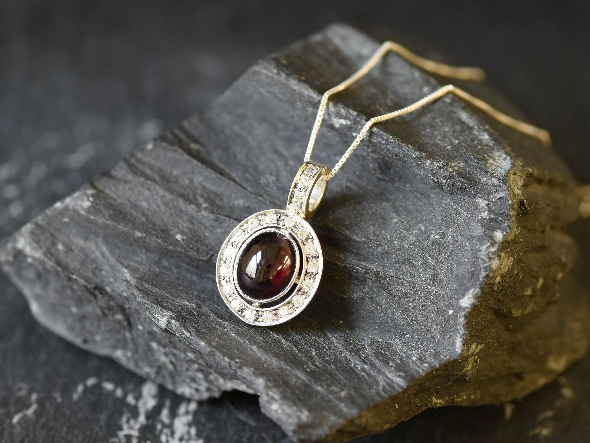 Vintage Garnet Pendant - Silver Garnet Necklace - January Birthstone Necklace