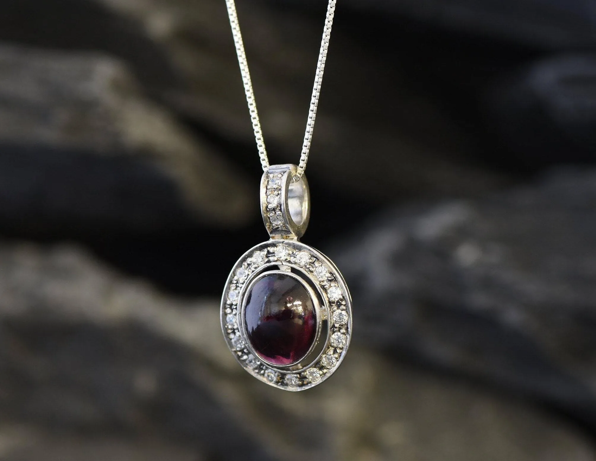 Vintage Garnet Pendant - Silver Garnet Necklace - January Birthstone Necklace