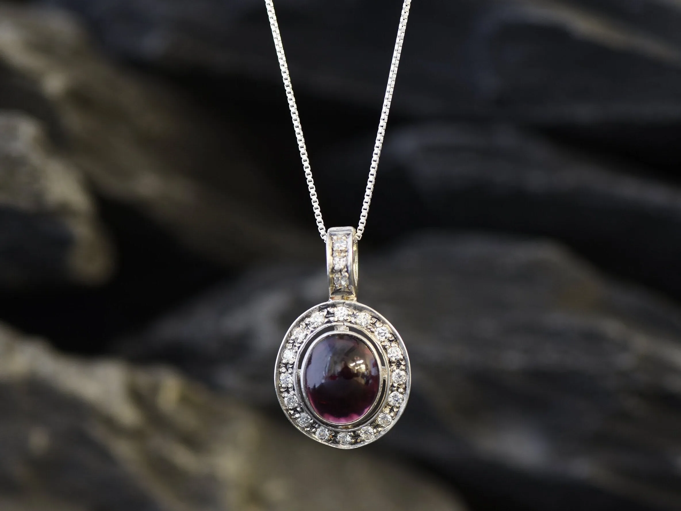 Vintage Garnet Pendant - Silver Garnet Necklace - January Birthstone Necklace