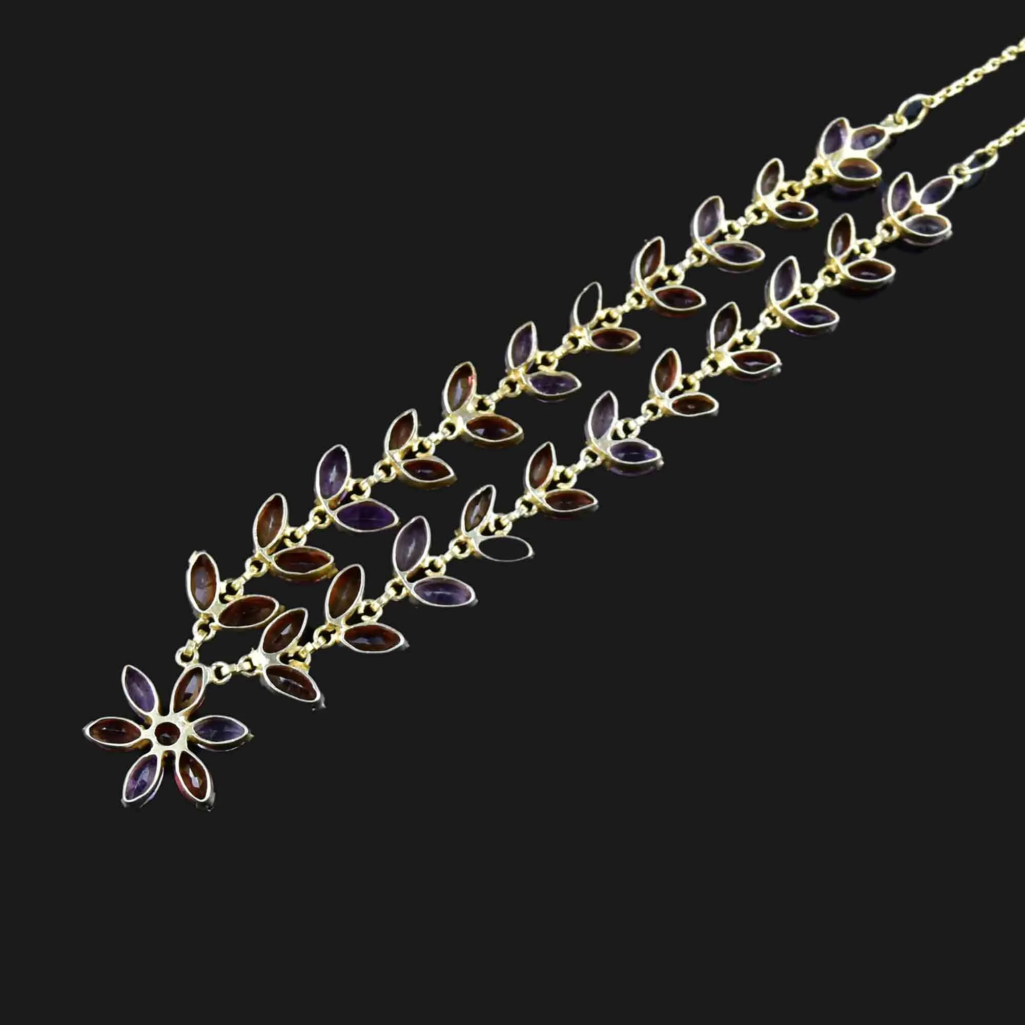 Vintage Gold Gilt Amethyst Garnet Floral Chain Necklace