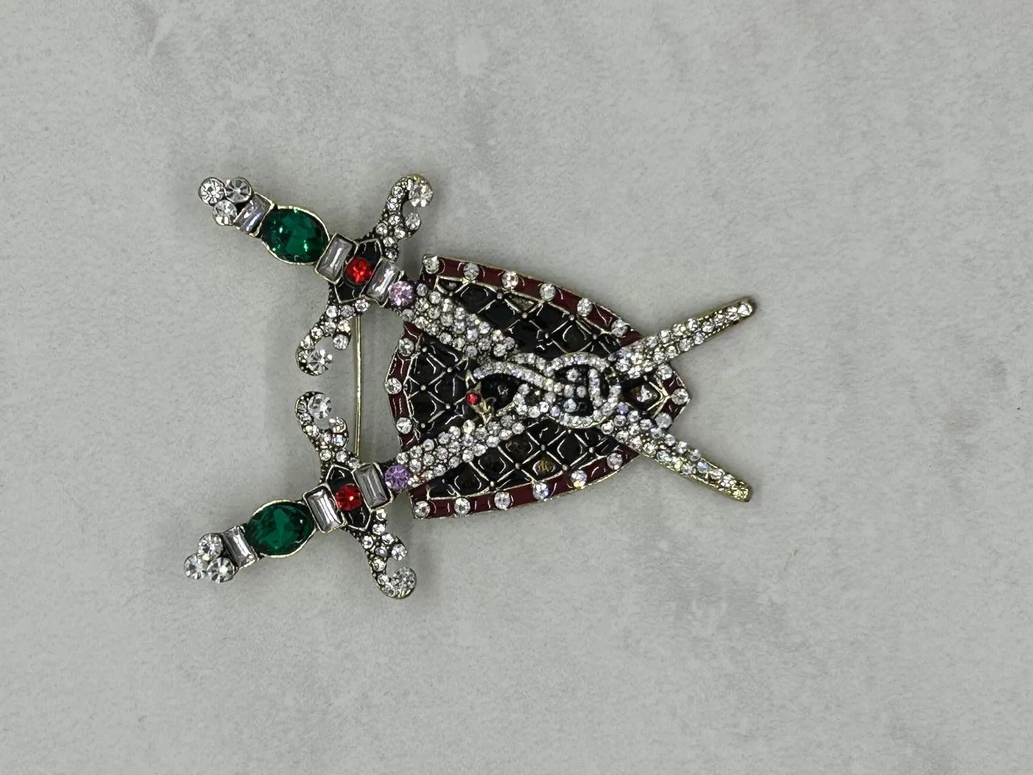 Vintage Rhinestone and Enamel Sword and Snake Brooch