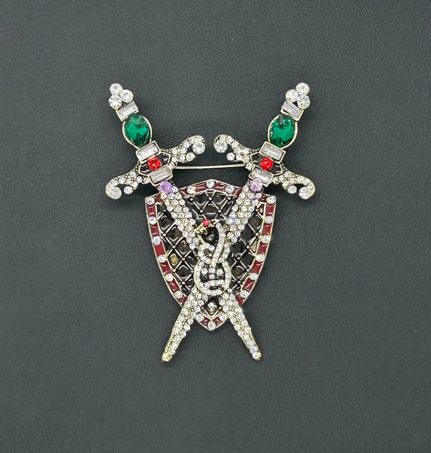 Vintage Rhinestone and Enamel Sword and Snake Brooch