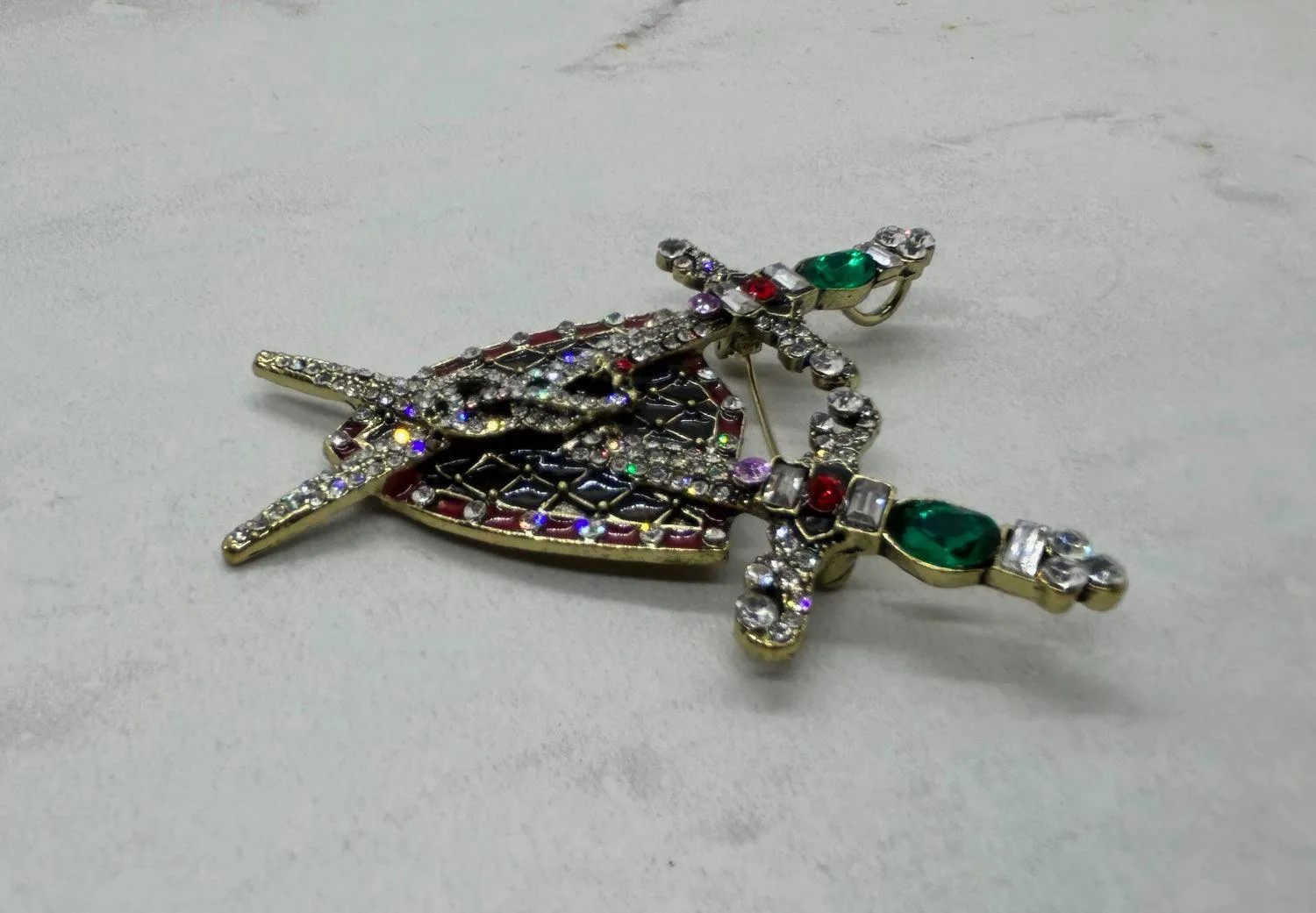 Vintage Rhinestone and Enamel Sword and Snake Brooch