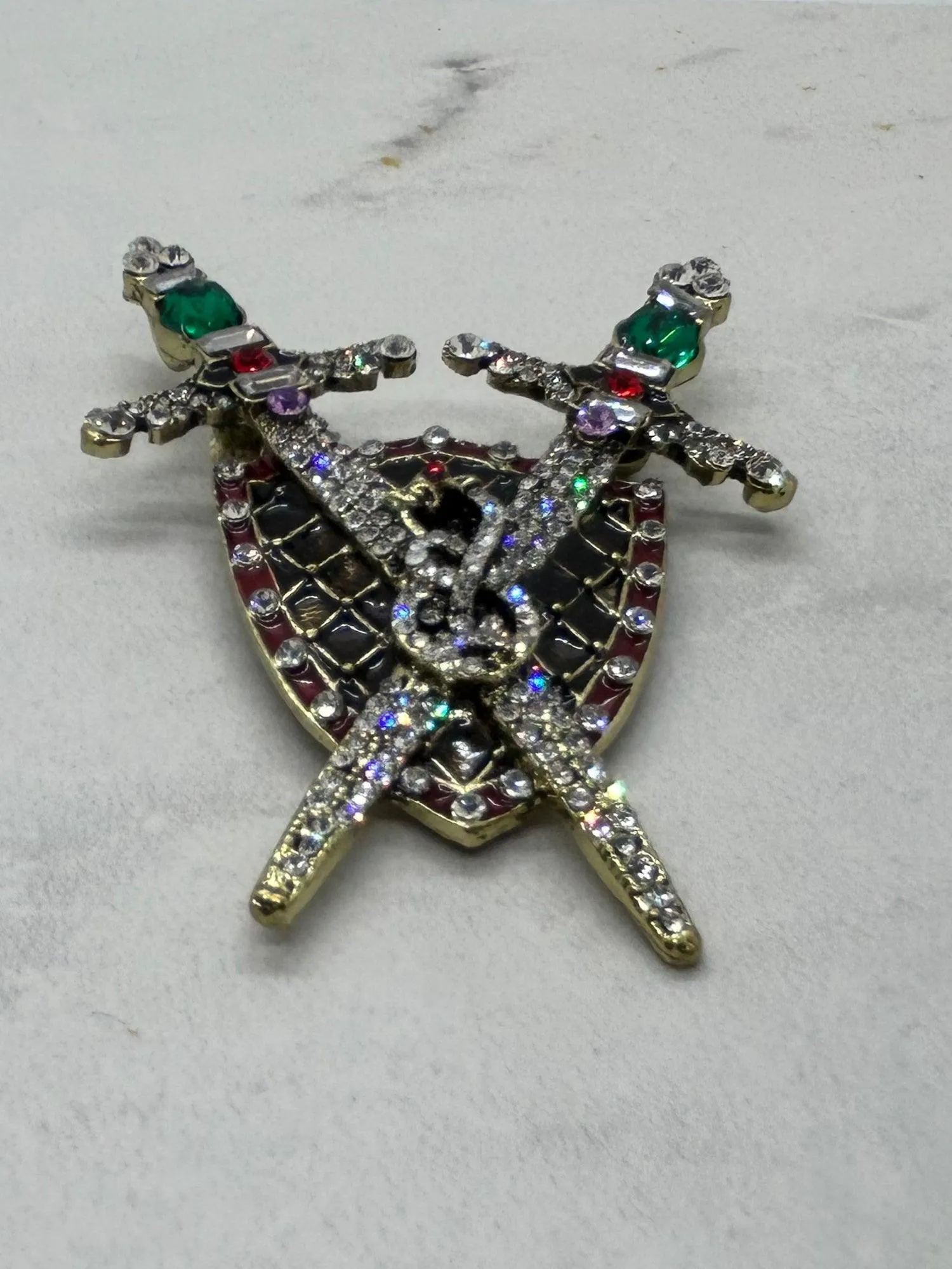 Vintage Rhinestone and Enamel Sword and Snake Brooch