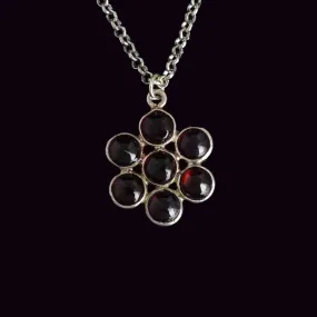 Vintage Silver Garnet Cabochon Starburst Pendant Necklace