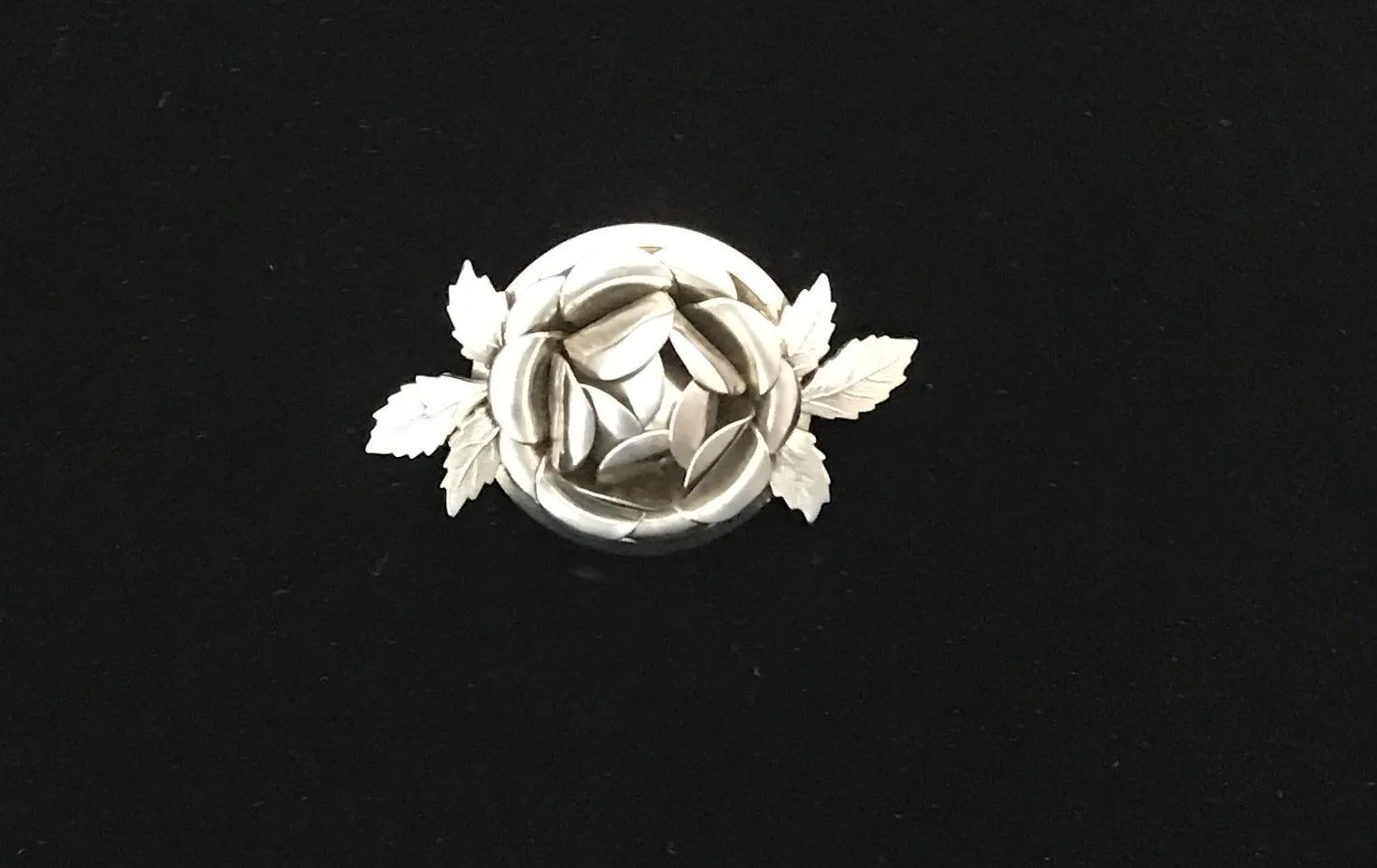 Vintage Silver Tone Floral Brooch with Leaves