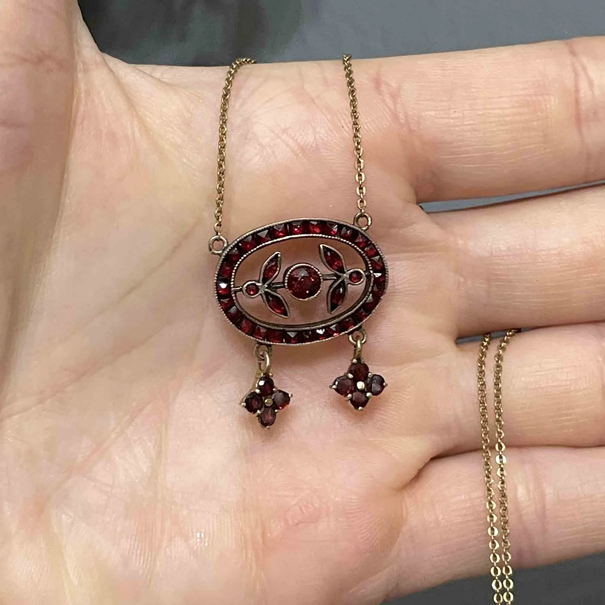 Vintage Victorian Style Floral Bohemian Garnet Necklace