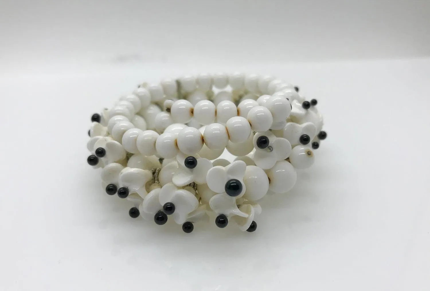 Vintage White and Black Floral Expansion Bracelet