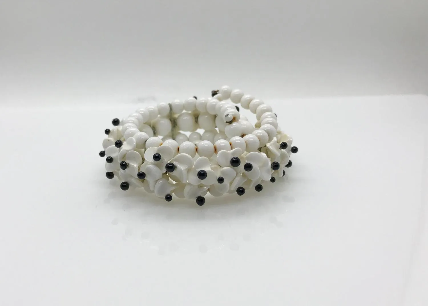 Vintage White and Black Floral Expansion Bracelet