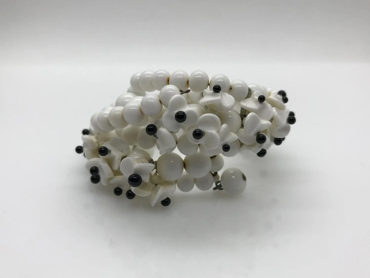 Vintage White and Black Floral Expansion Bracelet