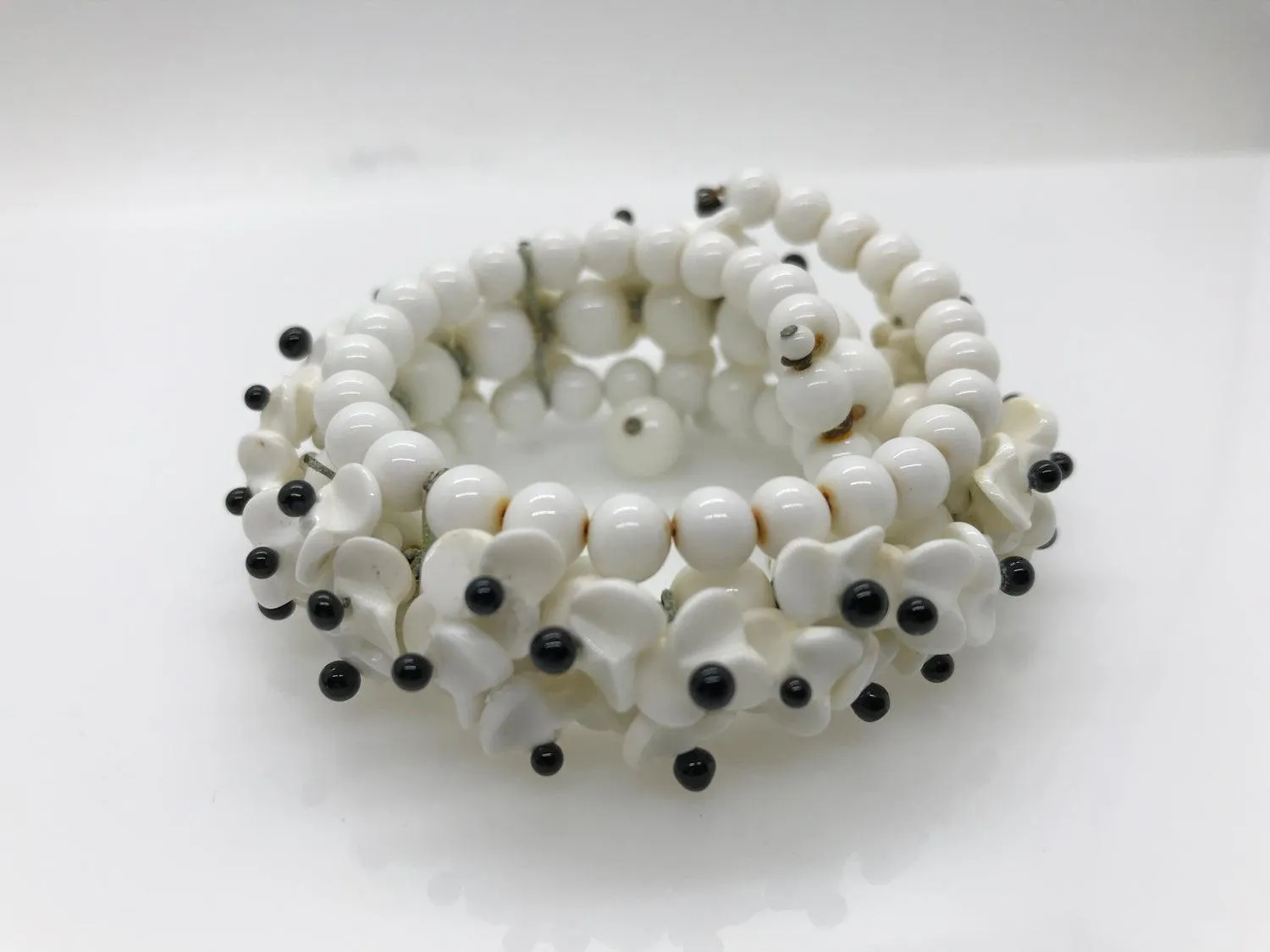 Vintage White and Black Floral Expansion Bracelet