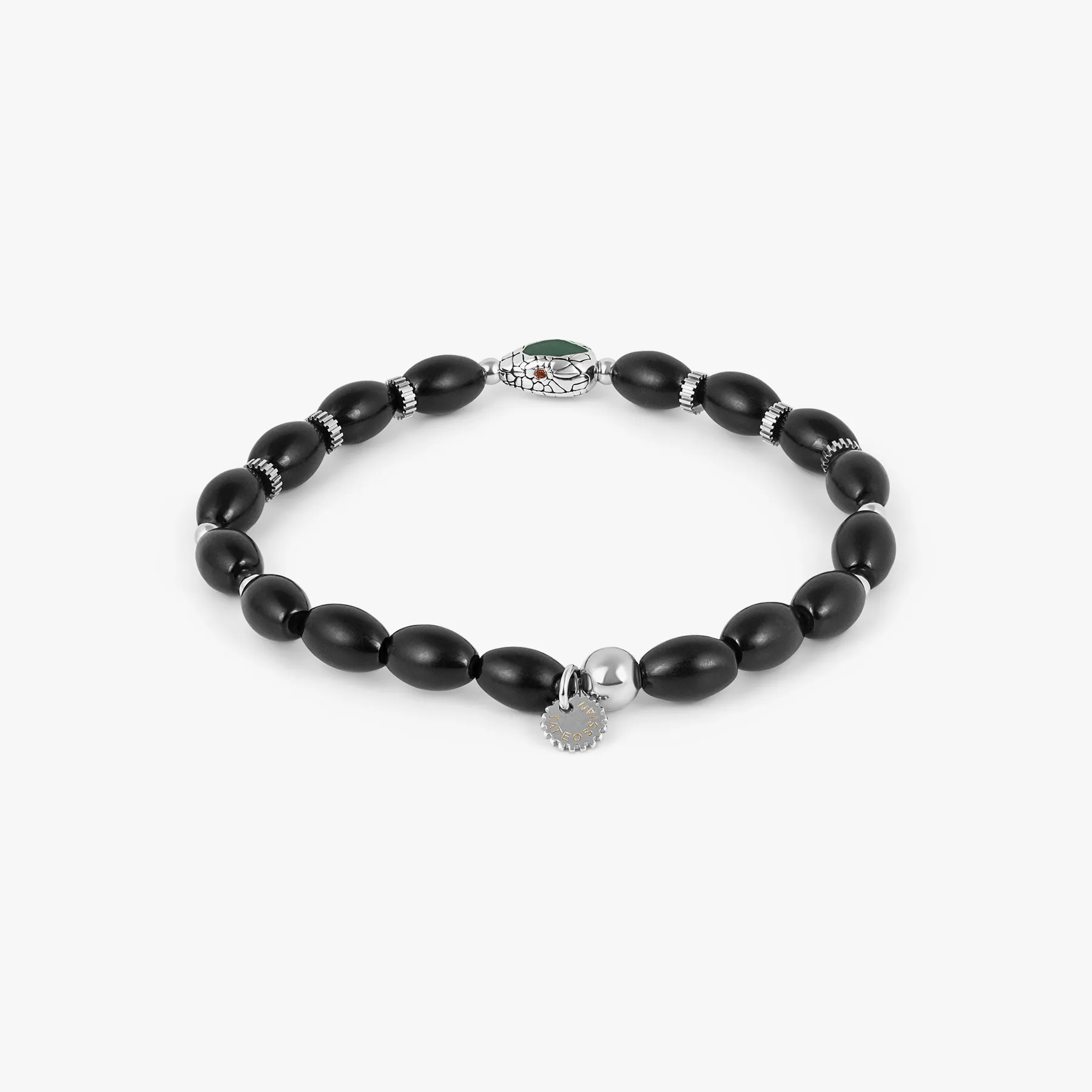 Viper Bracelet In Rhodium Plated Silver and Black Agate