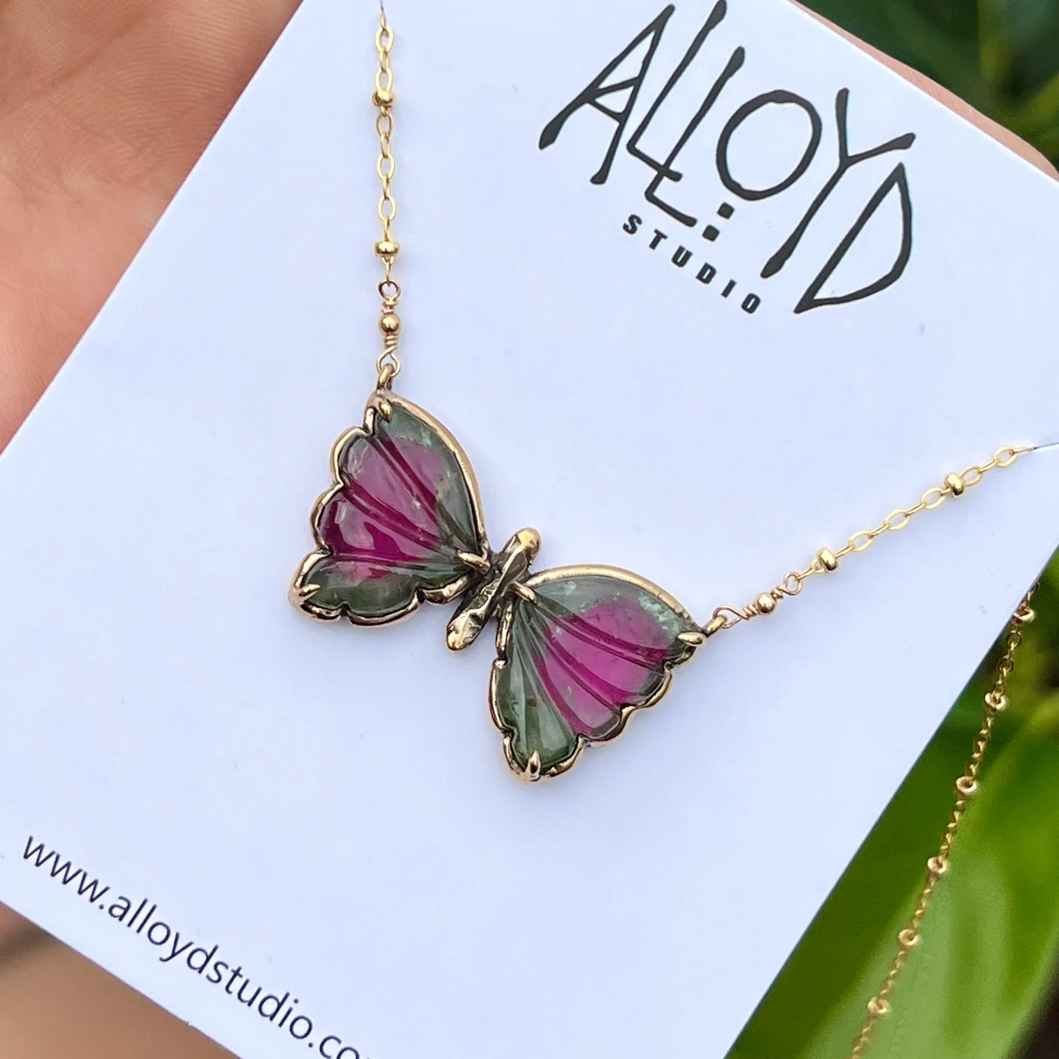 Watermelon Tourmaline Butterfly Pendant