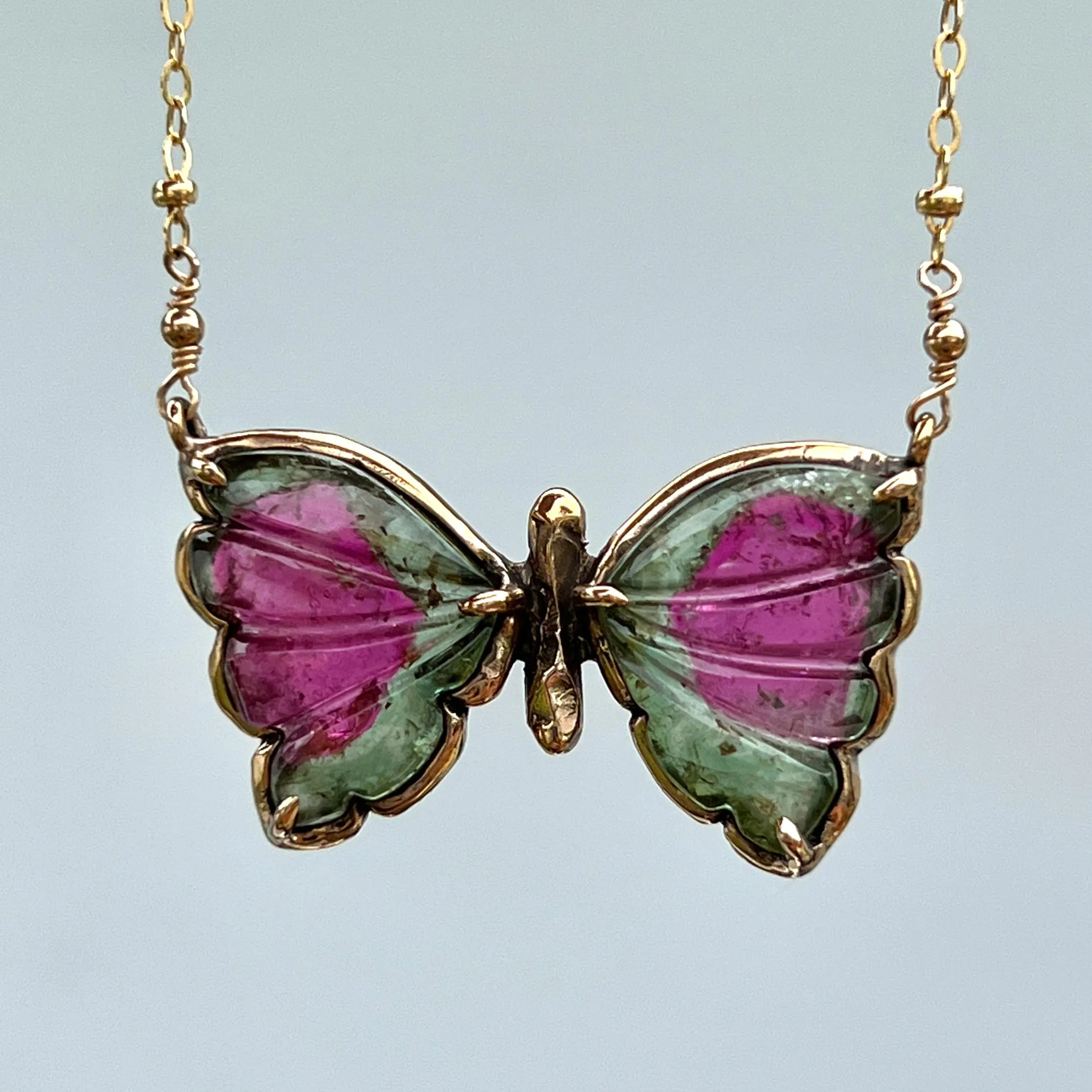 Watermelon Tourmaline Butterfly Pendant