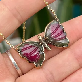 Watermelon Tourmaline Butterfly Pendant