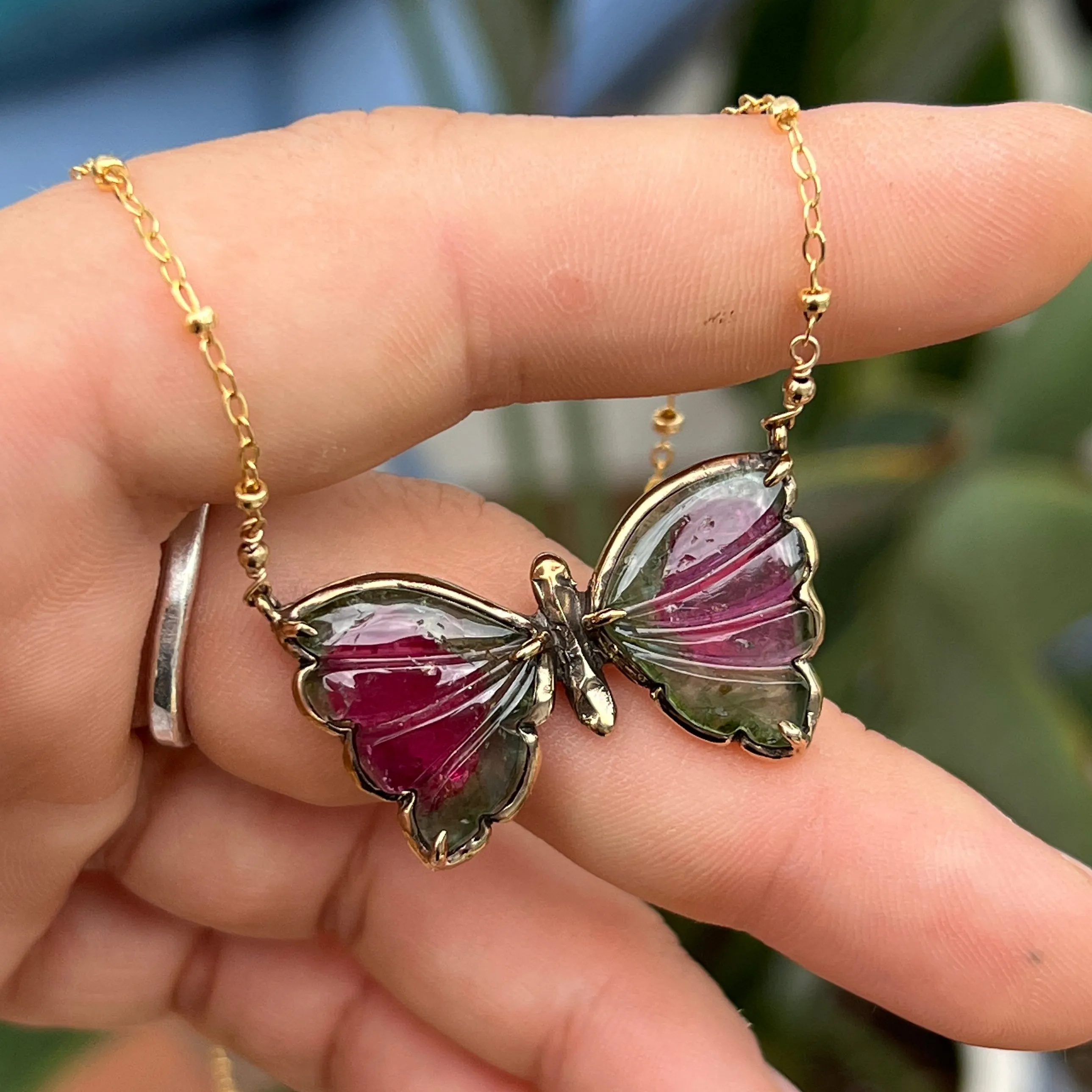 Watermelon Tourmaline Butterfly Pendant