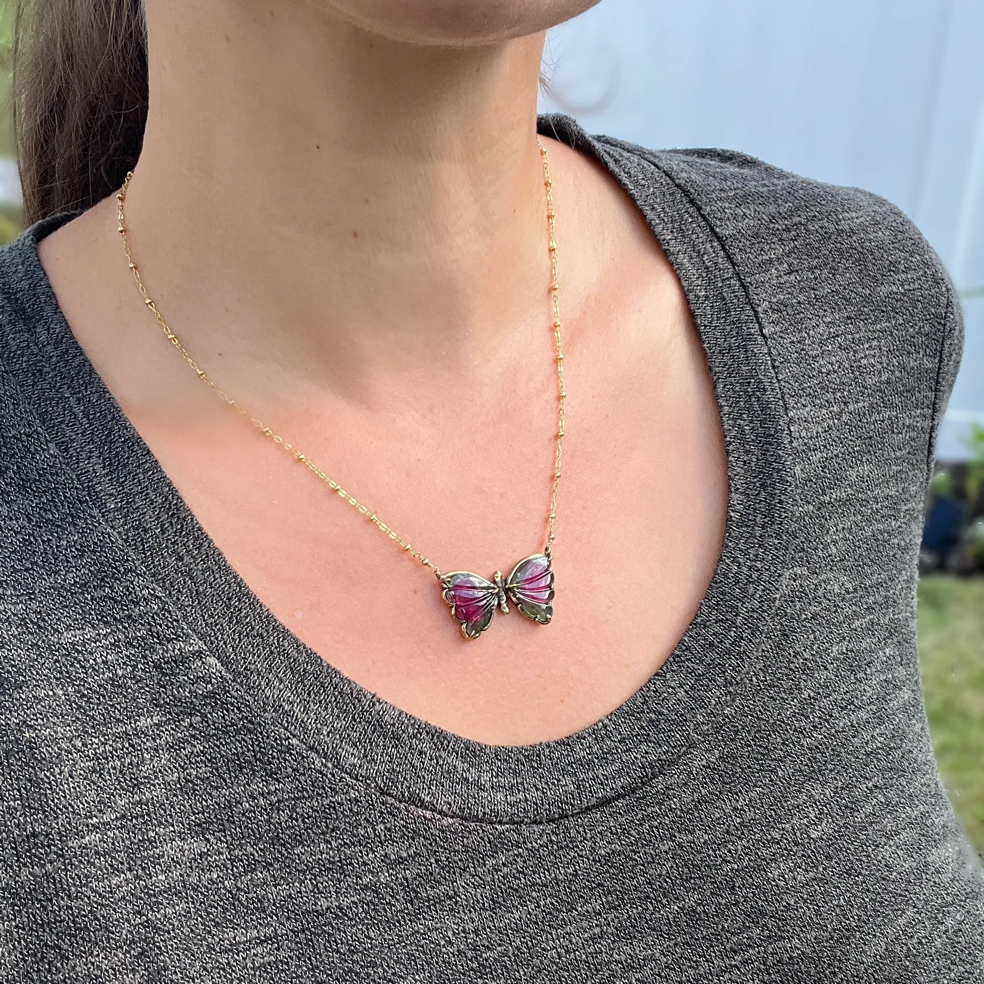 Watermelon Tourmaline Butterfly Pendant