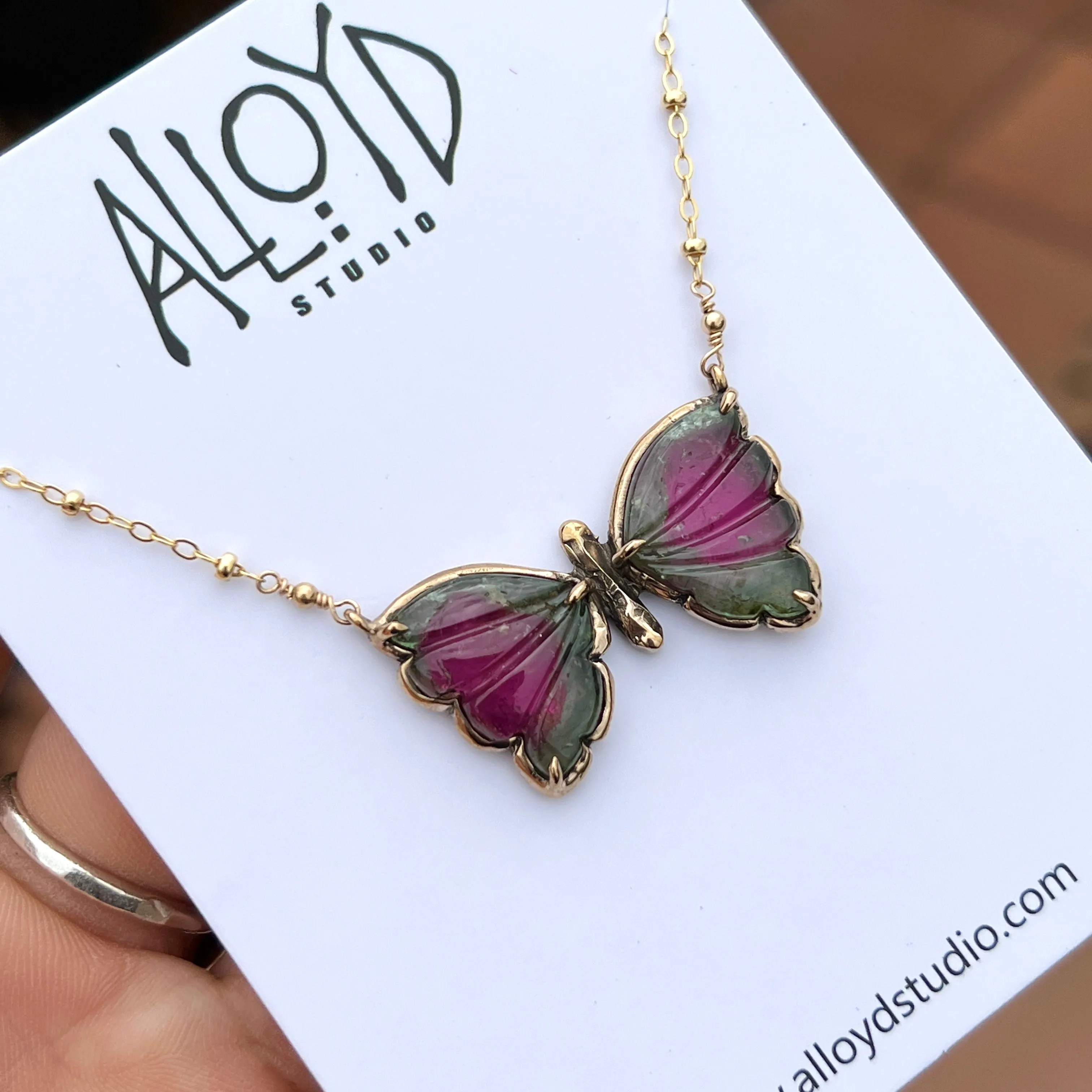 Watermelon Tourmaline Butterfly Pendant