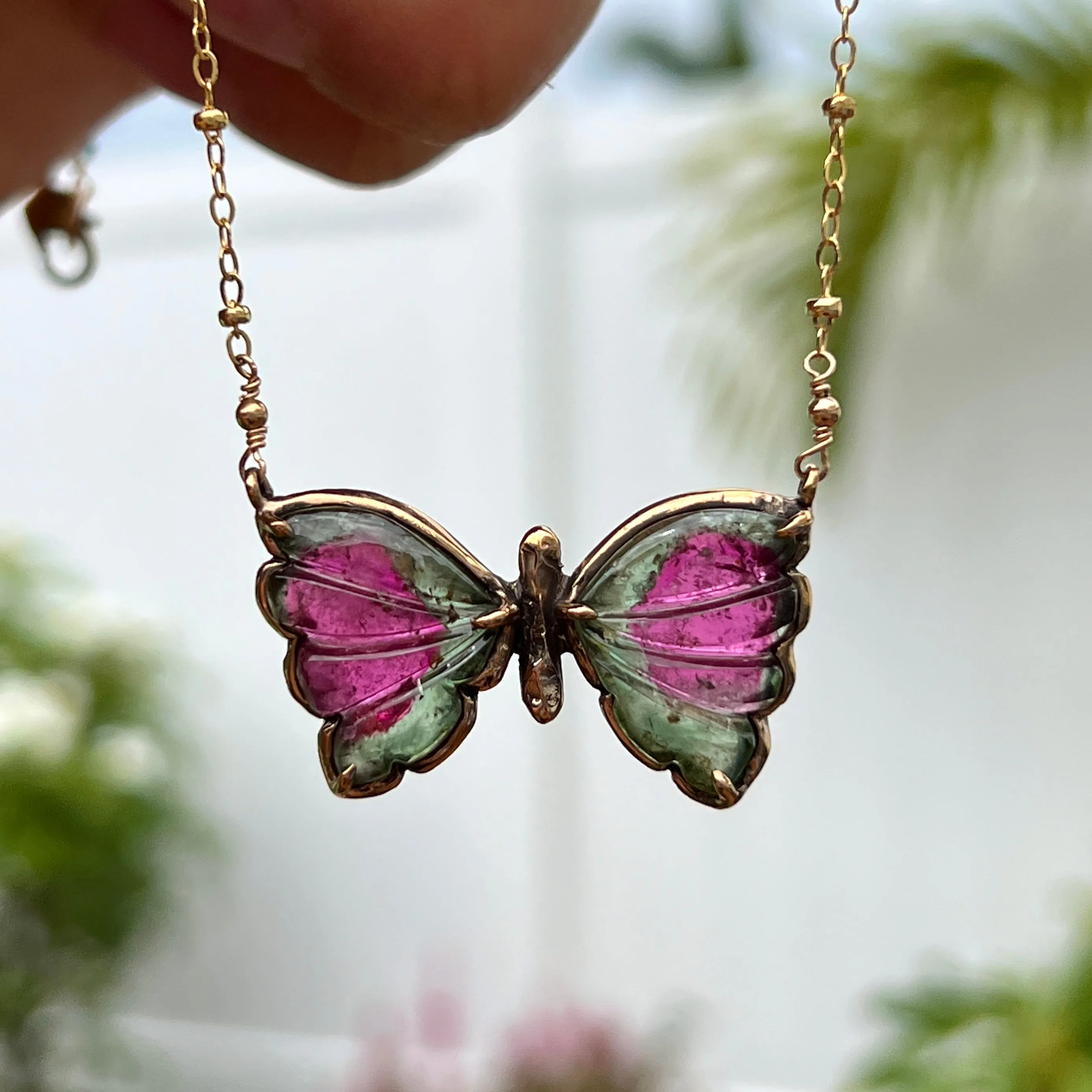 Watermelon Tourmaline Butterfly Pendant