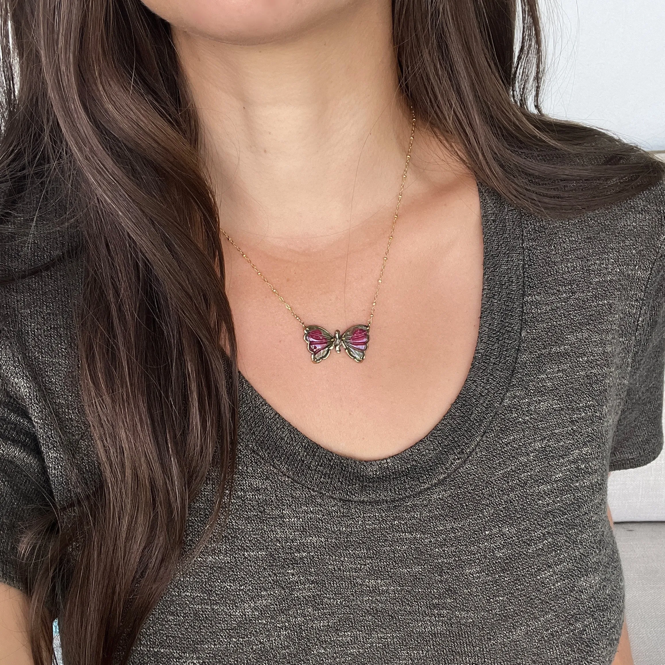 Watermelon Tourmaline Butterfly Pendant