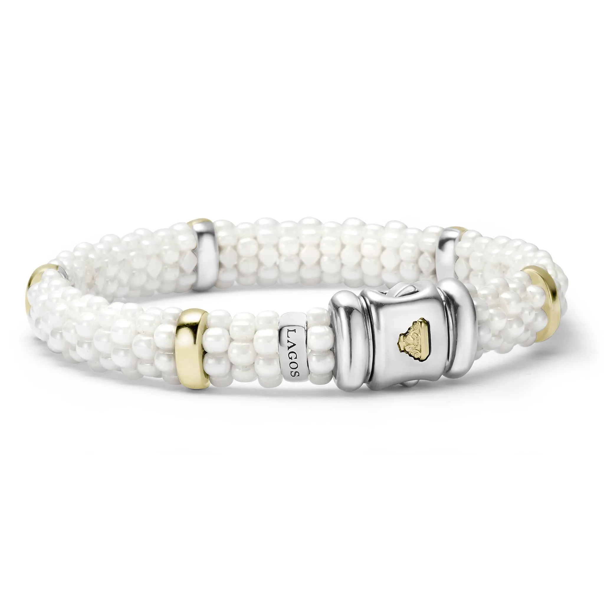 White Caviar Gold Station Ceramic Bracelet | 9mm