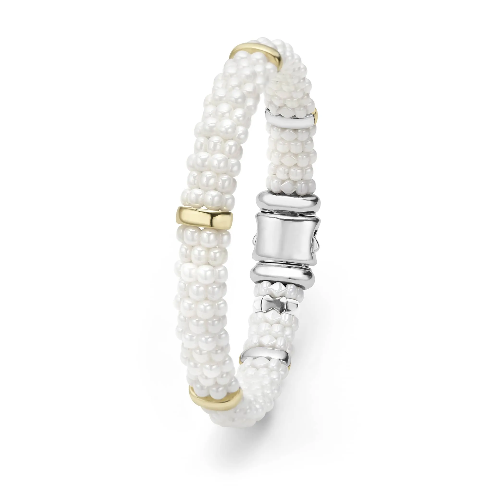 White Caviar Gold Station Ceramic Bracelet | 9mm