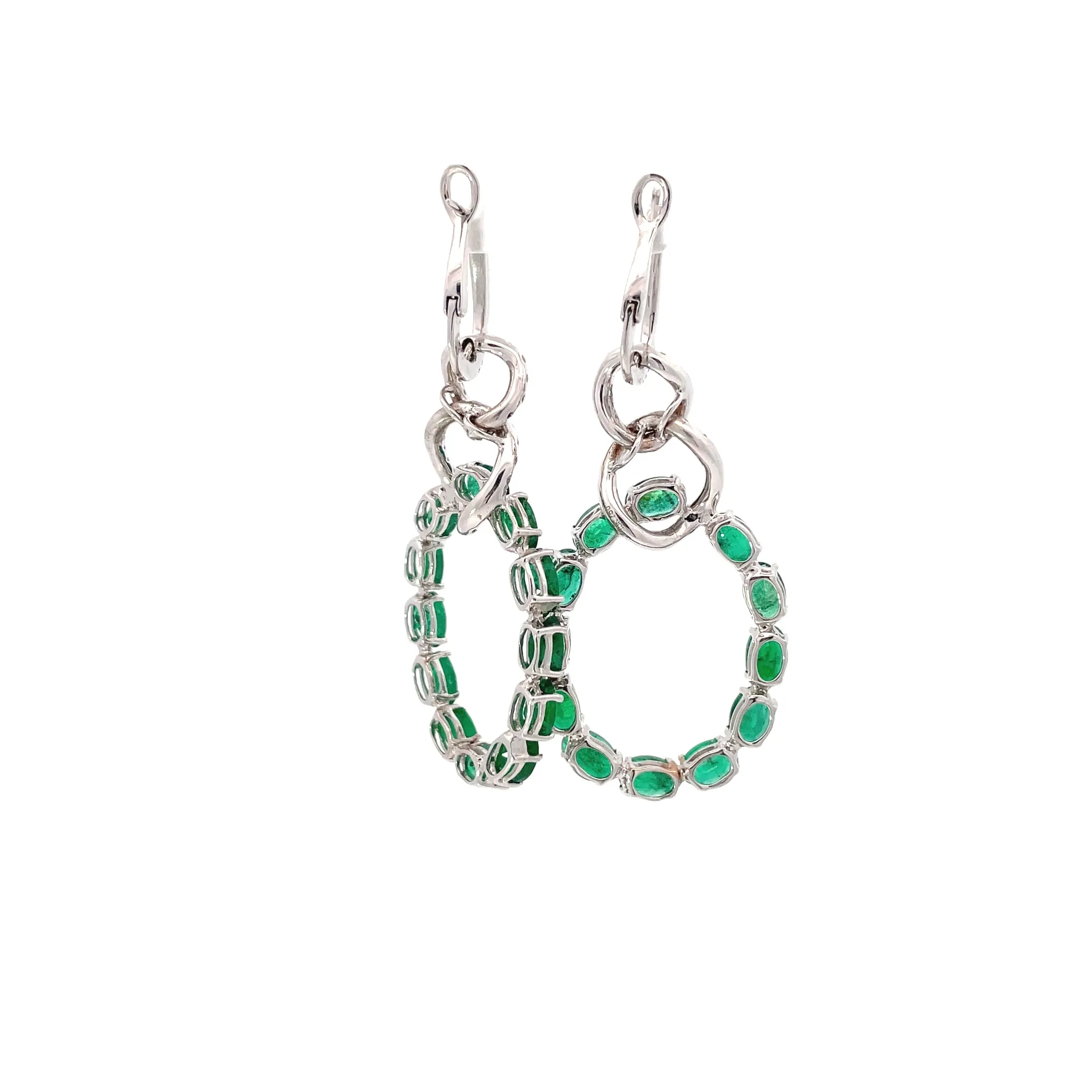 White Gold Diamond Emerald Chandelier Earrings