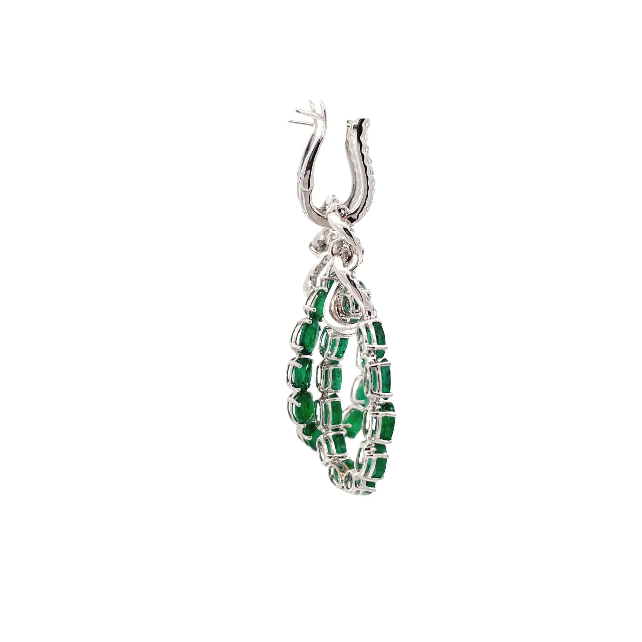 White Gold Diamond Emerald Chandelier Earrings