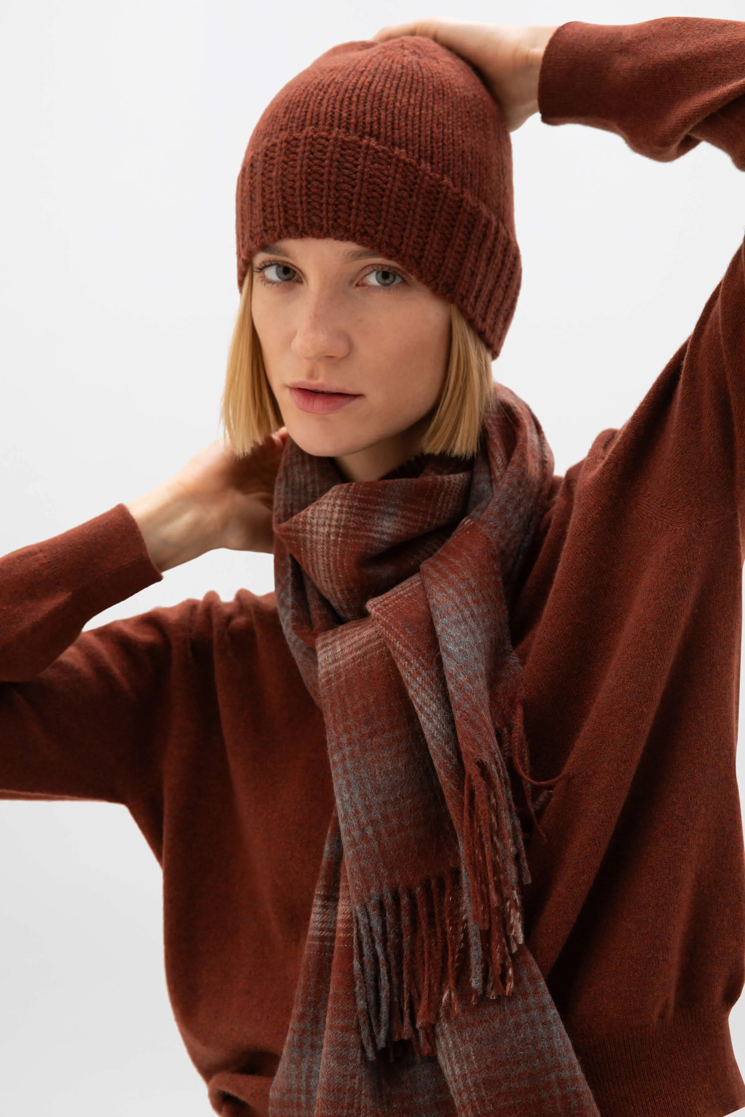 Wide Cashmere Check Scarf