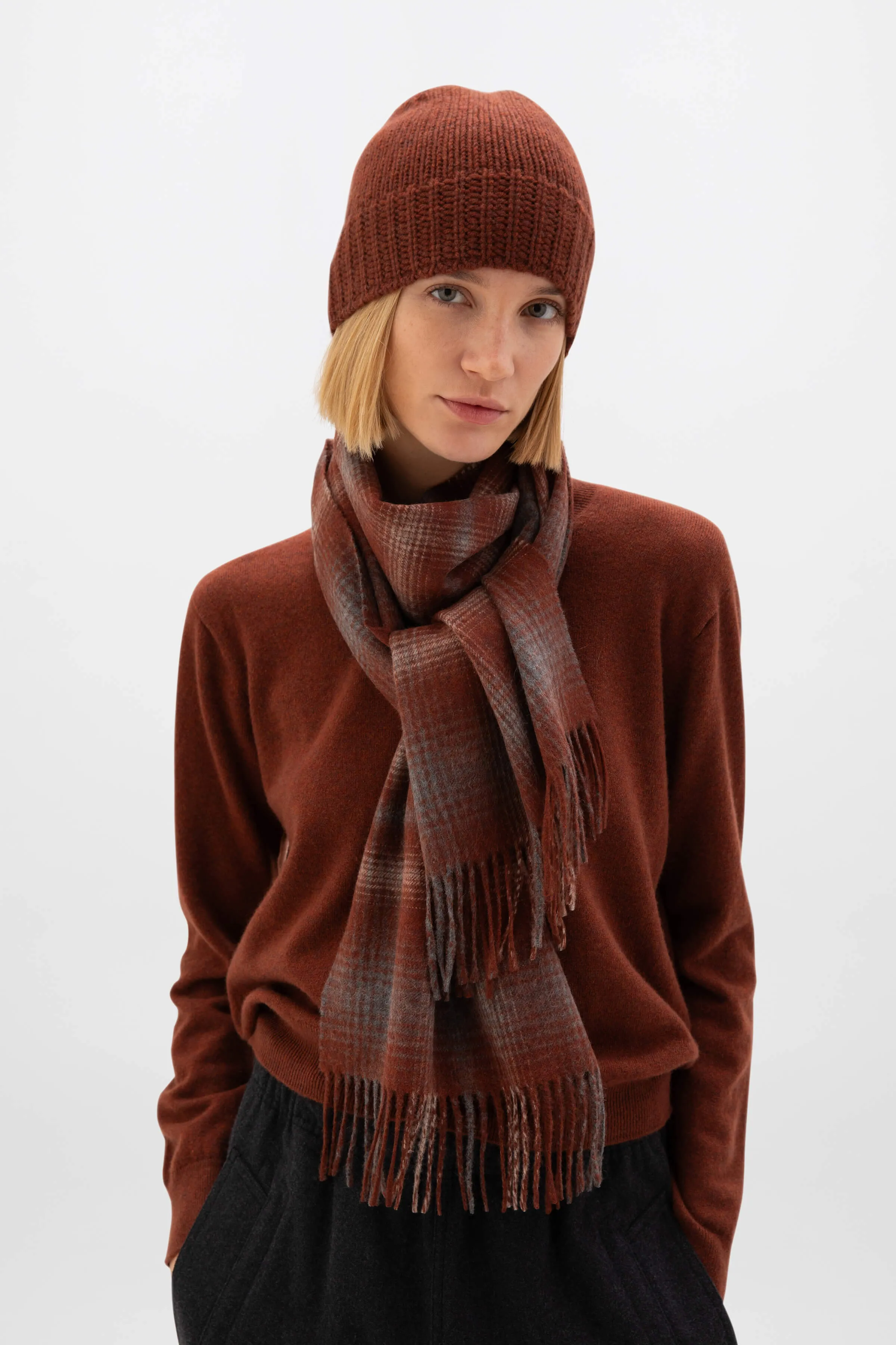 Wide Cashmere Check Scarf