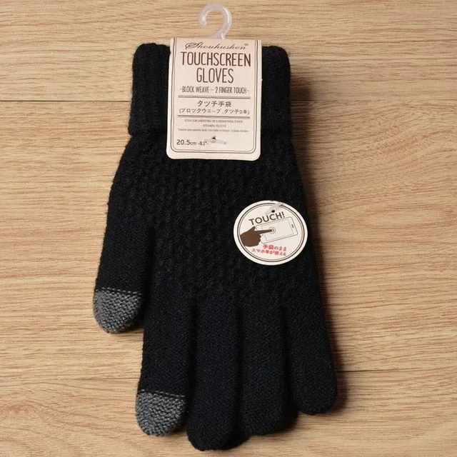 Women's Cashmere wool Knitted Gloves Winter Warm thick touch screen gloves Solid Mittens for Mobile Phone Tablet Pad