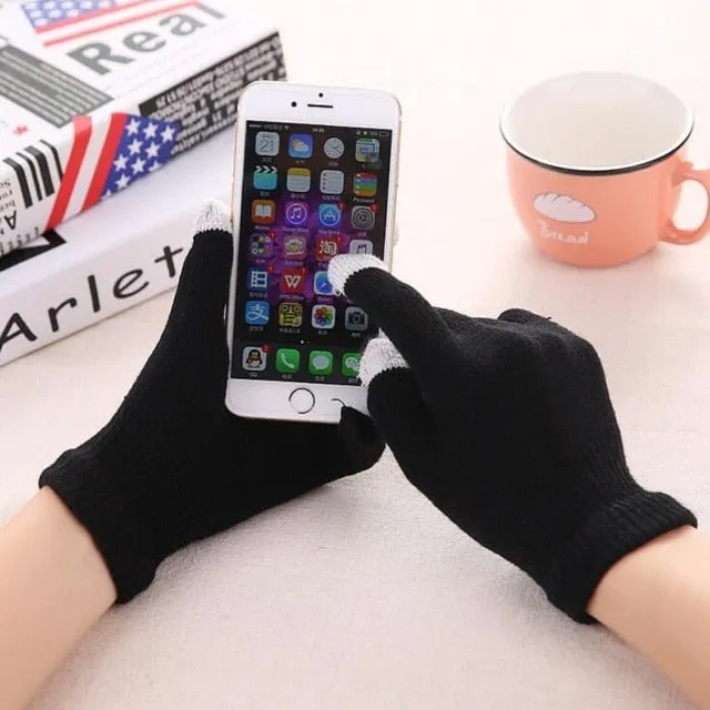 Women's Cashmere wool Knitted Gloves Winter Warm thick touch screen gloves Solid Mittens for Mobile Phone Tablet Pad