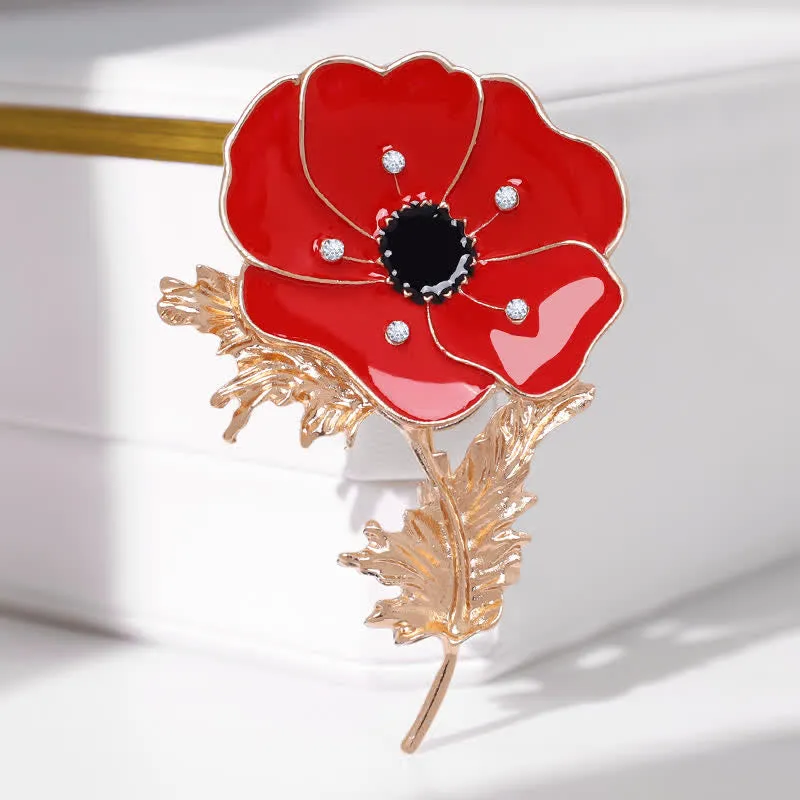 Women's Vintage Oil Painting Poppy Brooch