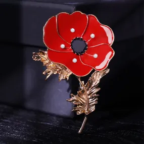 Women's Vintage Oil Painting Poppy Brooch