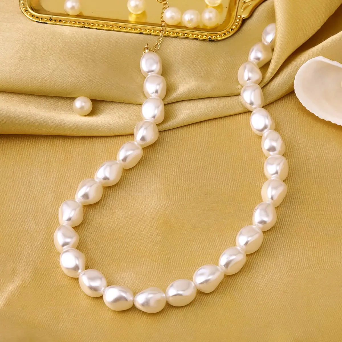 Yellow Chimes Necklace for Women and Girls Fashion White Pearl Necklace for Women Western Irregular Pearl Choker Necklace for Girls | Birthday Gift for girls and women Anniversary Gift for Wife