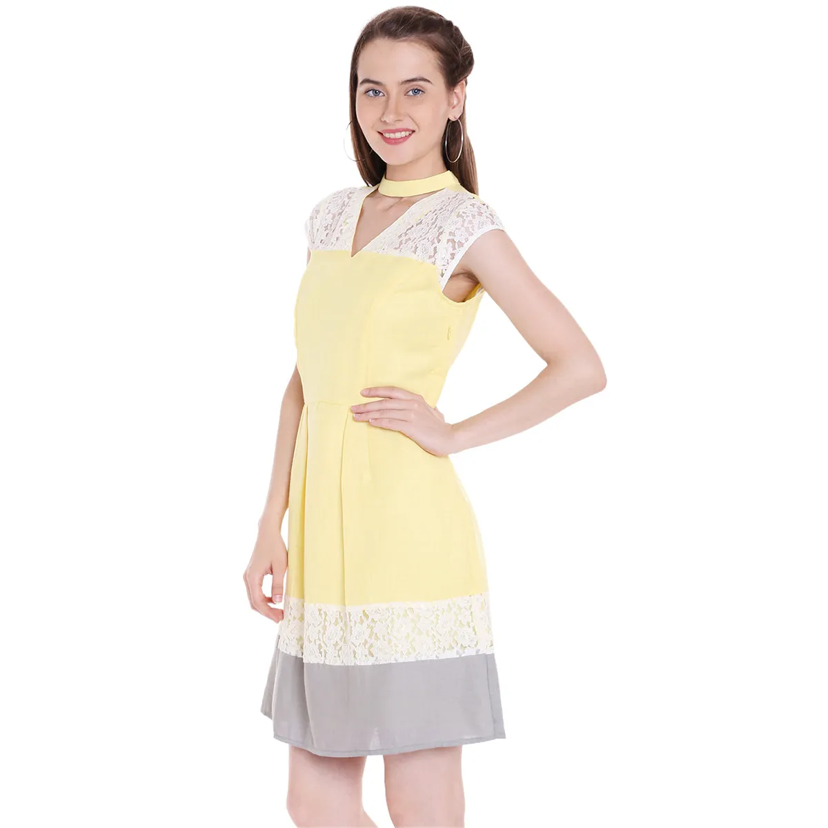 Yellow Self Design Dress