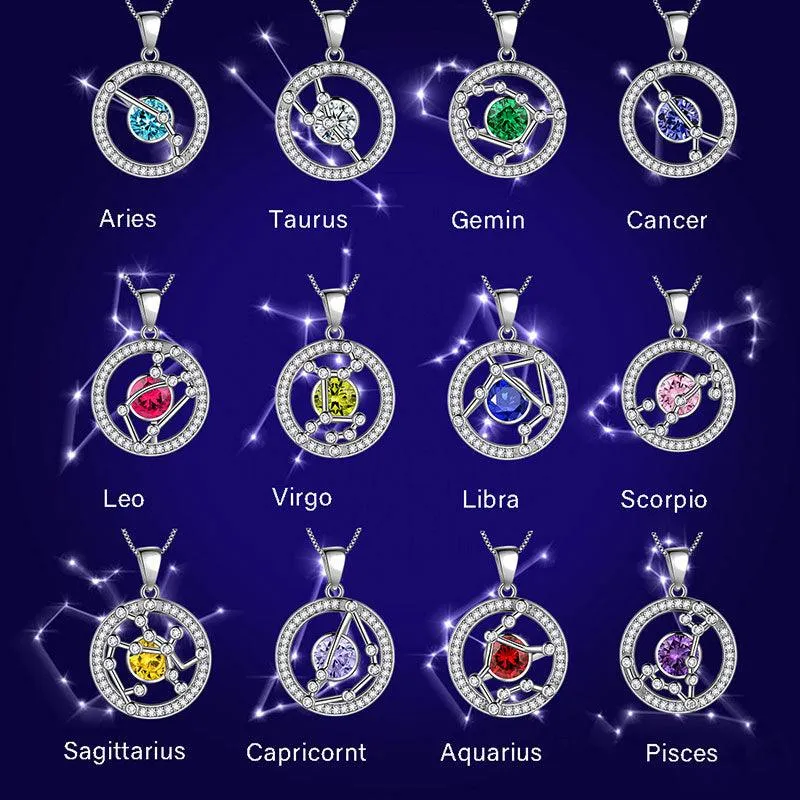 Zodiac Aquarius Necklace January Birthstone Pendant Jewelry Women Girls Birthday Gift